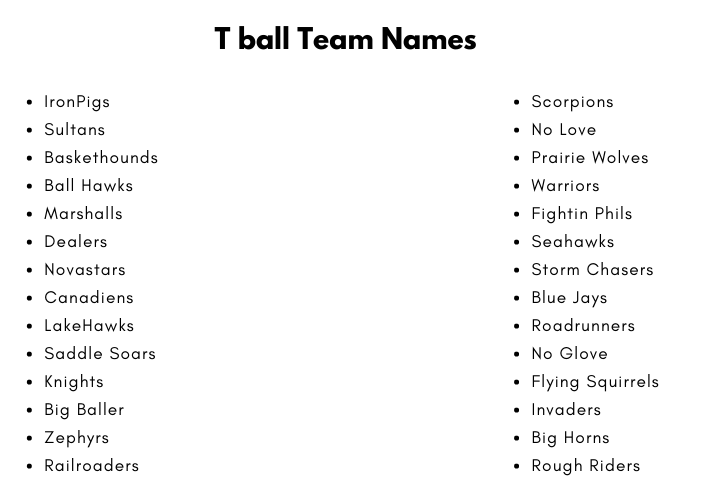 T ball Team Names