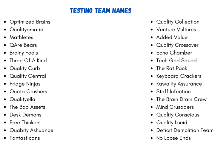 Testing Team Names