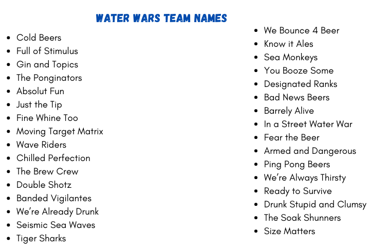 Water Wars Team Names