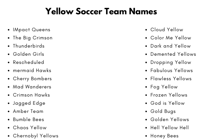 Yellow Soccer Team Names