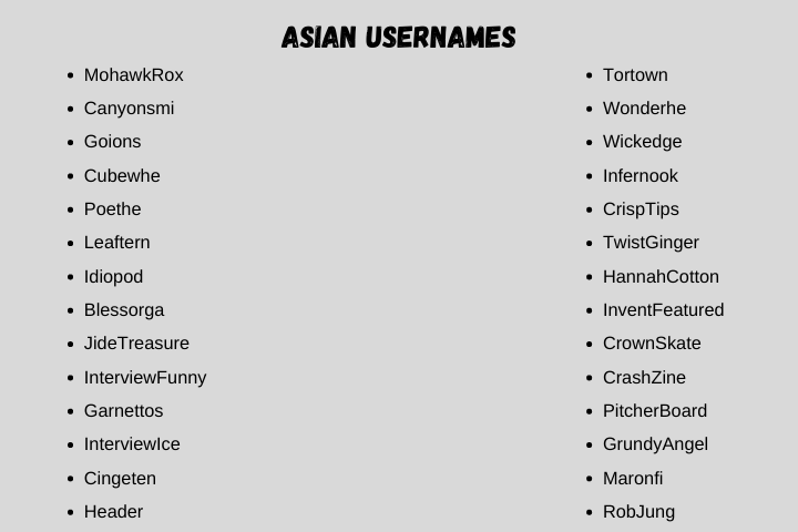 asian usernames