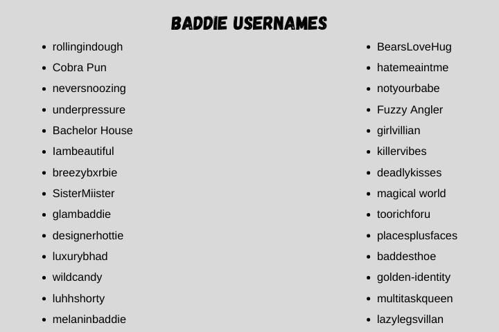 baddie Usernames