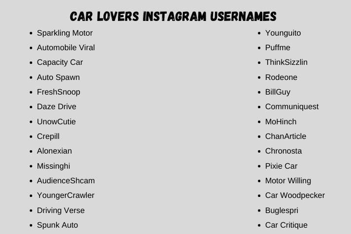 car lovers instagram usernames