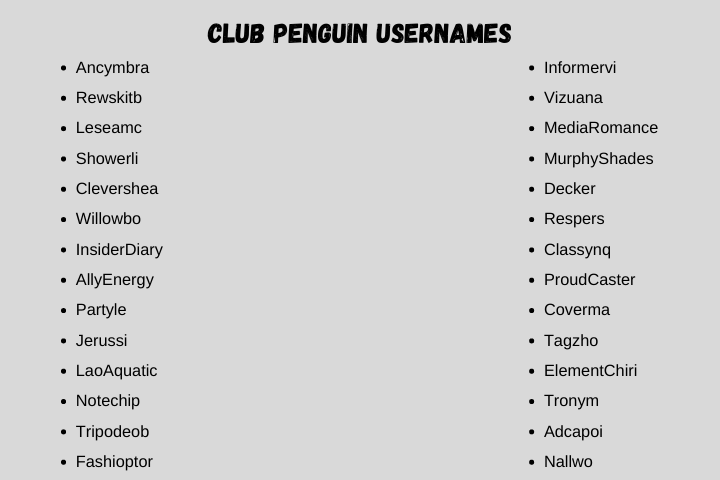 club penguin usernames