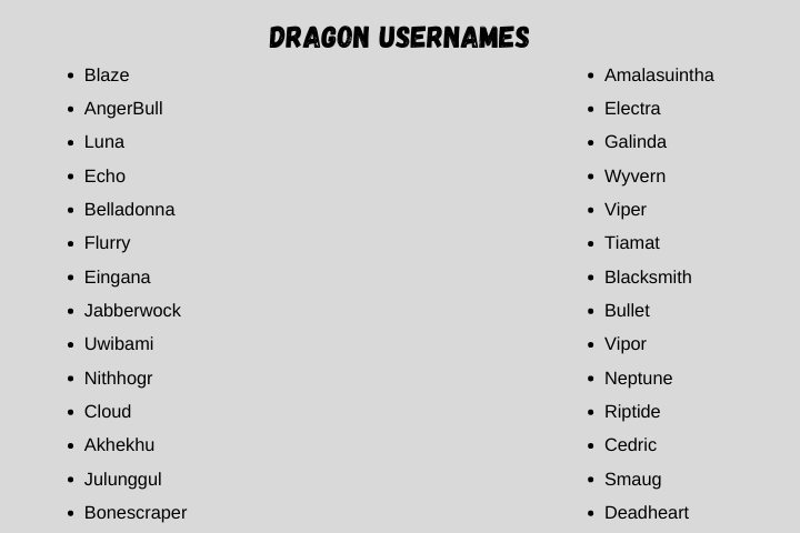 dragon Usernames