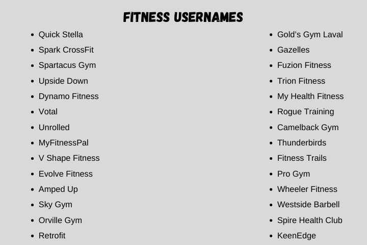 fitness usernames