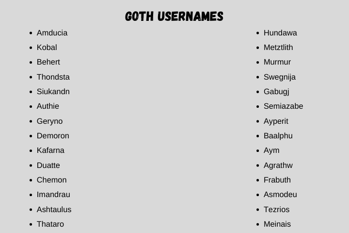 goth usernames
