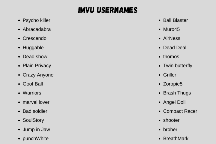 imvu Usernames