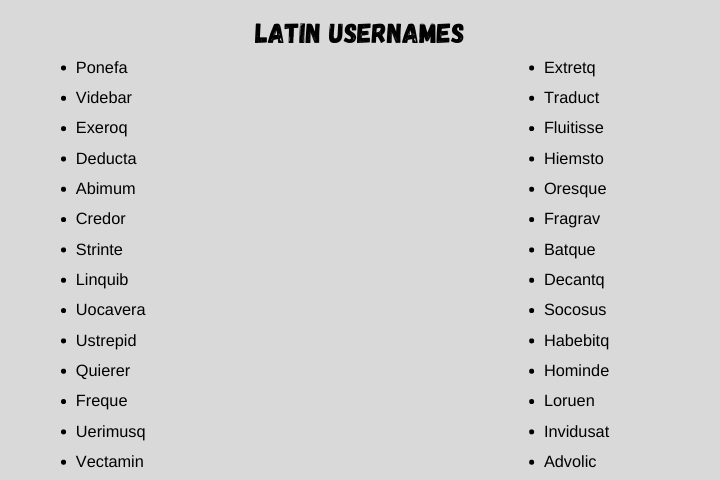 latin usernames