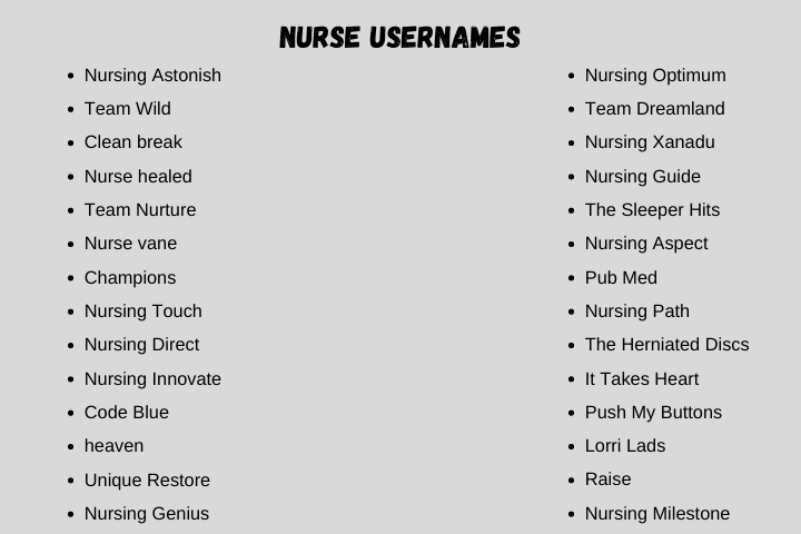 nurse usernames