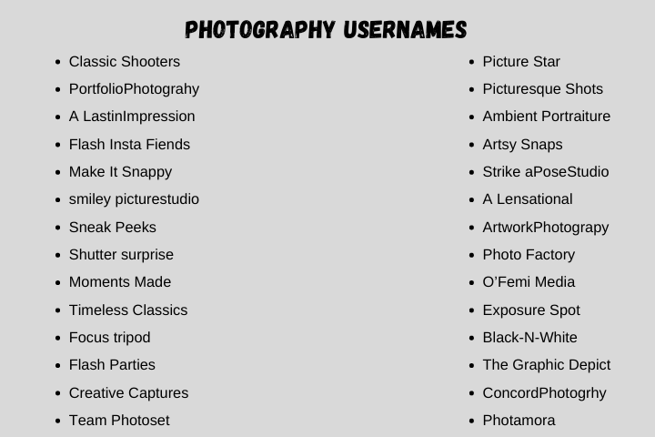 photography Usernames