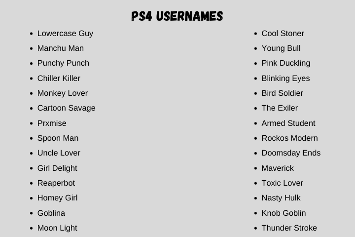  PS4 Usernames