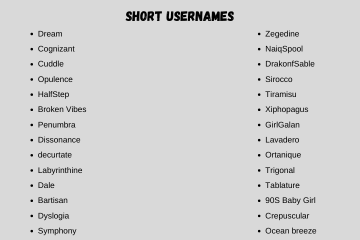 short usernames