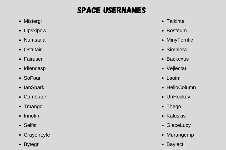 Space Usernames