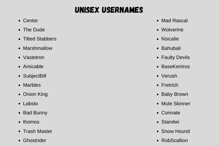 unisex usernames