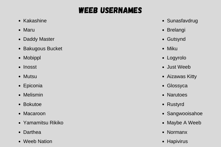 weeb usernames