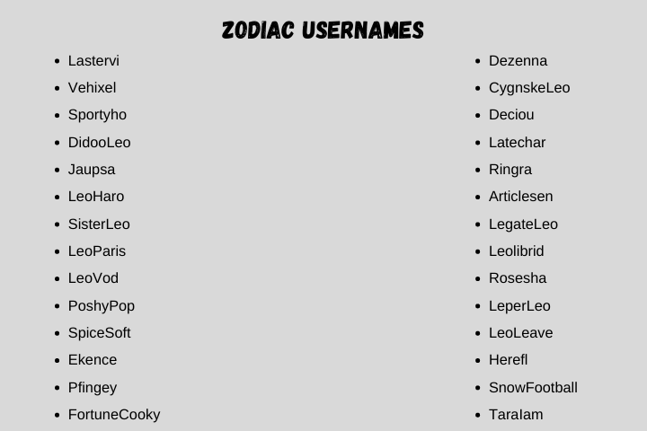zodiac usernames