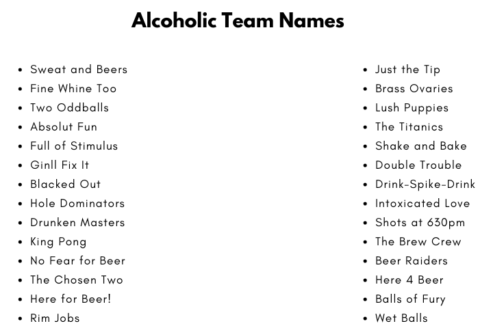 Alcoholic Team Names