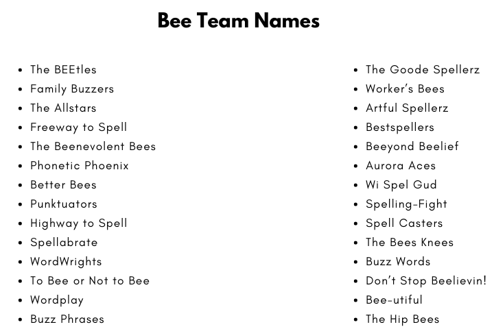 Bee Team Names