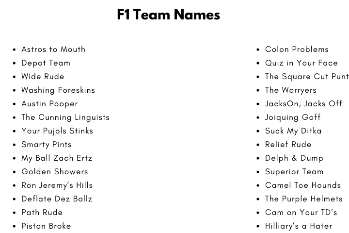 F1 Team Names