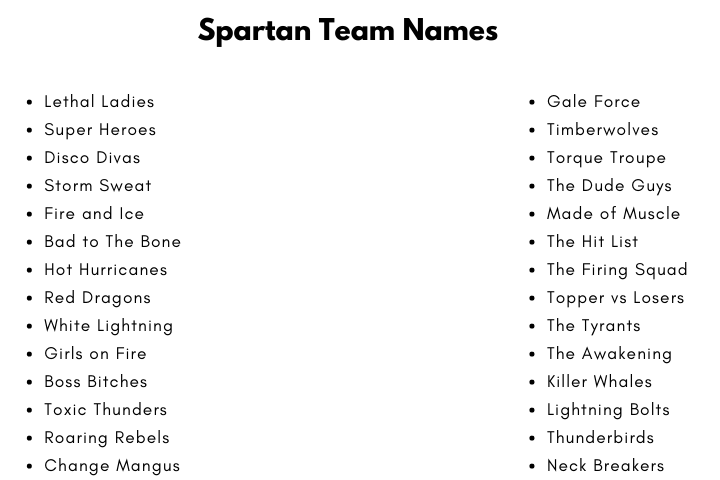 Spartan Team Names