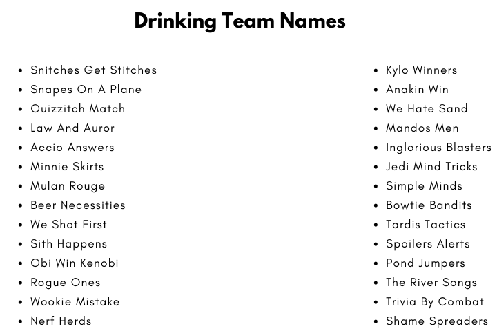 Drinking Team Names