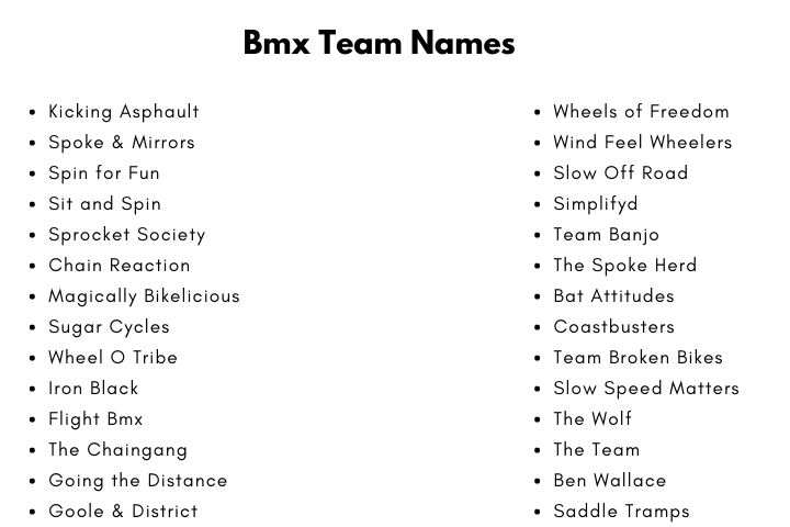 Bmx Team Names