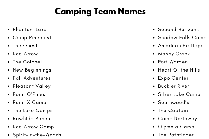 Camping Team Names