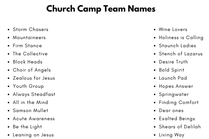 Church Camp Team Names