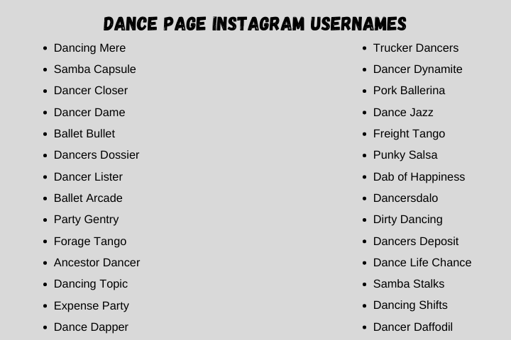 Dance page instagram Usernames