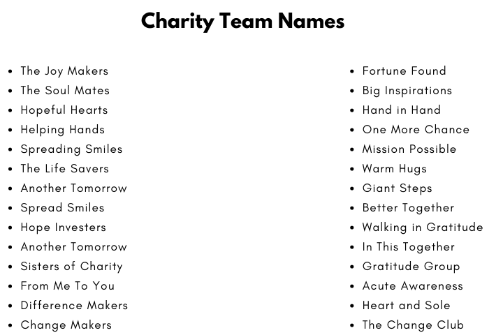 Charity Team Names