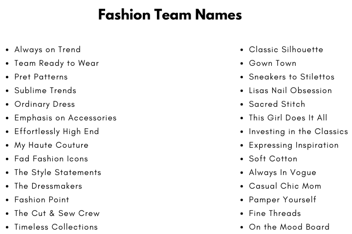 Fashion Team Names