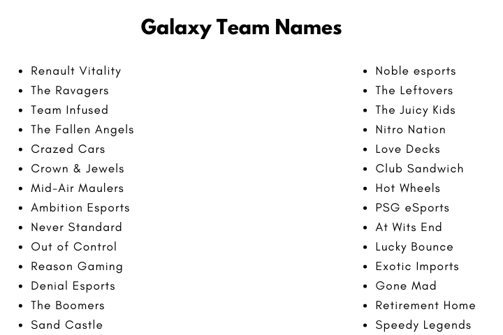 Galaxy Team Names