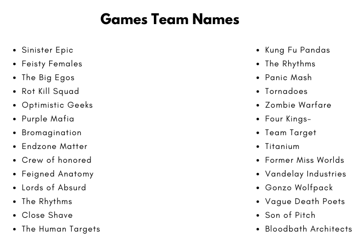 Games Team Names