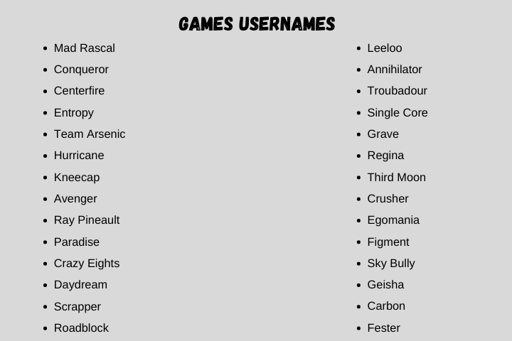 Games usernames 