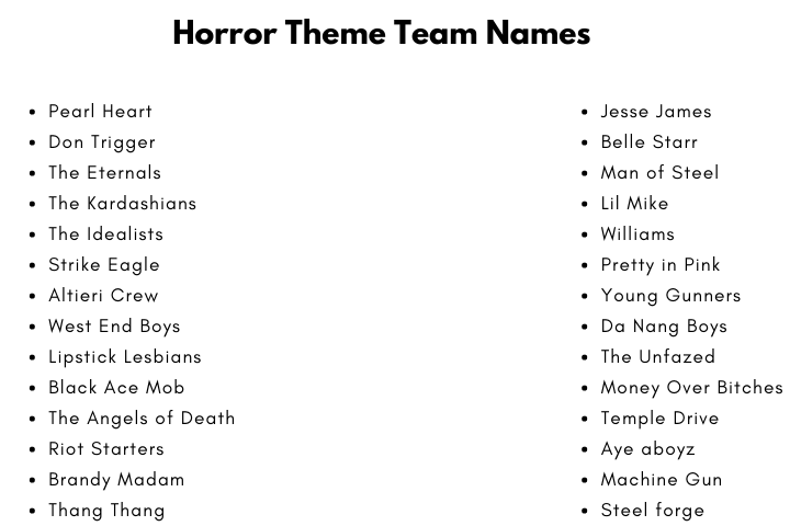 Horror Theme Team Names