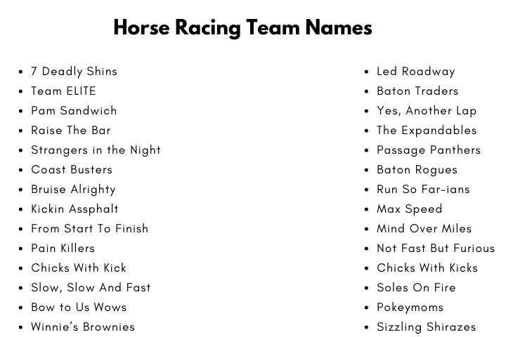 Horse Racing Team Names