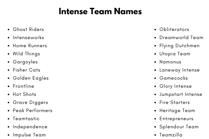 Intense Team Names