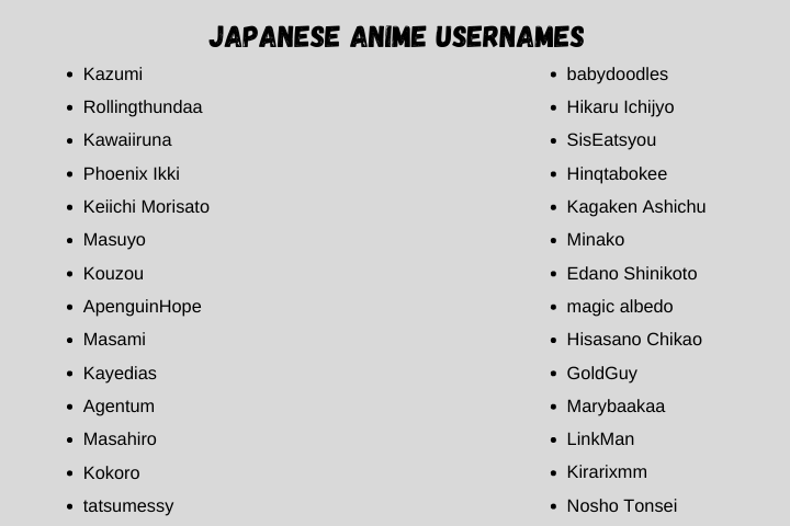 Japanese Anime Usernames