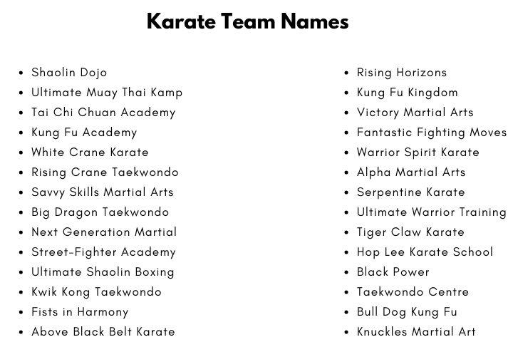 Karate Team Names