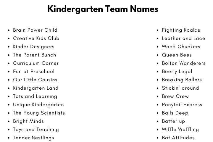 Kindergarten Team Names