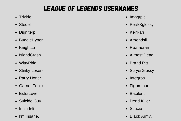 League of legends usernames