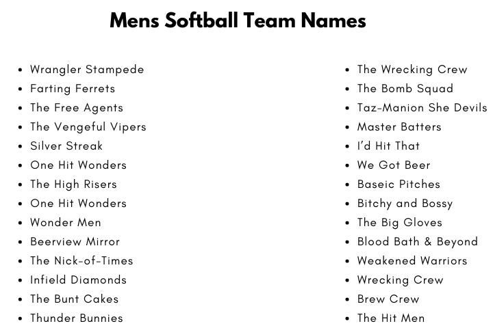Mens Softball Team Names