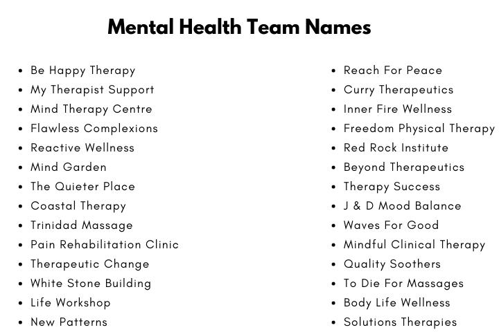 Mental Health Team Names
