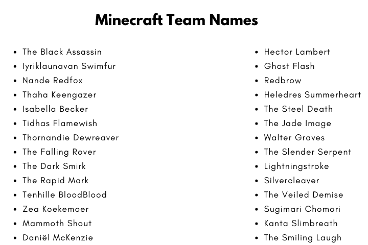 Minecraft Team Names