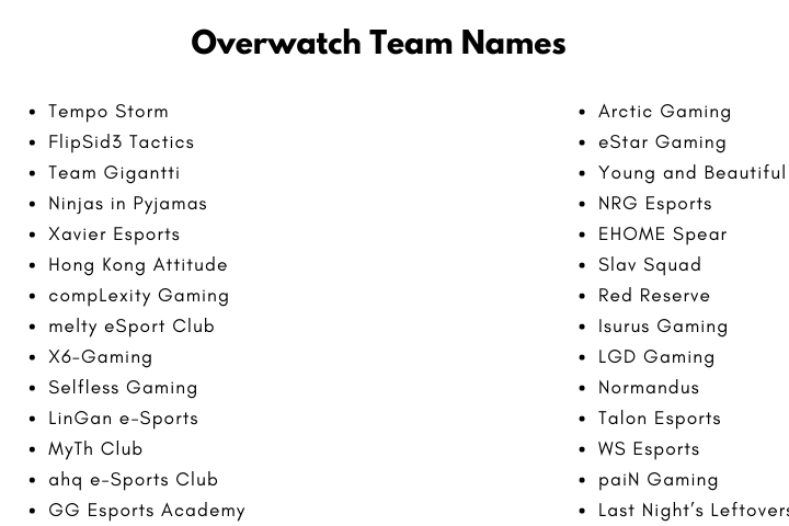 Overwatch Team Names