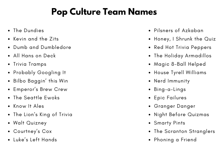 Pop Culture Team Names