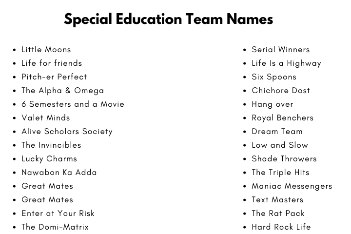 Special Education Team Names