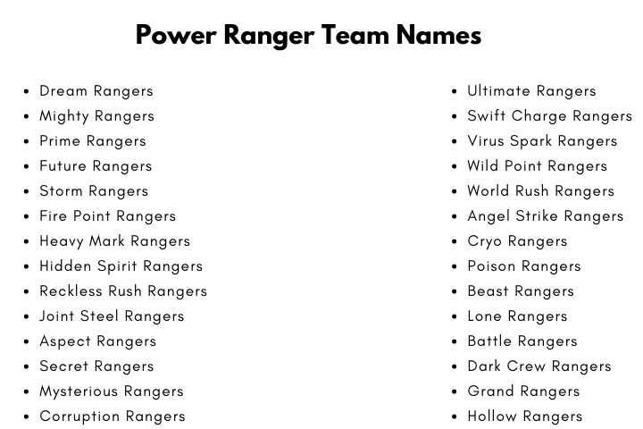 Power Ranger Team Names