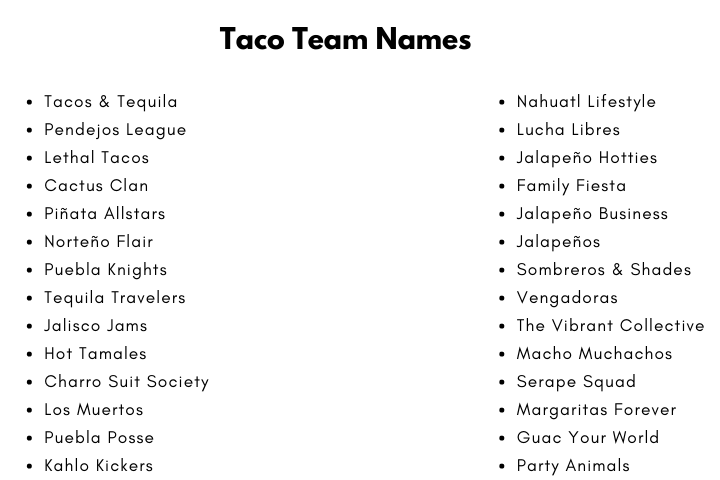 Taco Team Names